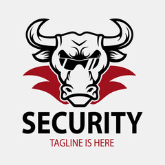 Bodyguard or safeguard logo concept with bull in sunglasses. Security company icon. Wild protection concept.