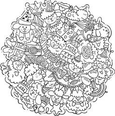 Coloring Page of Sheep Happy Birthday Round Doodle