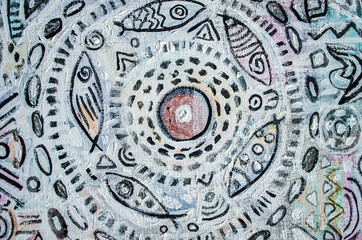 Fiery circles on grafik background. Grunge color background. Wheel of balance.