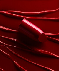 Red lipstick over smudged lipstick background - obrazy, fototapety, plakaty