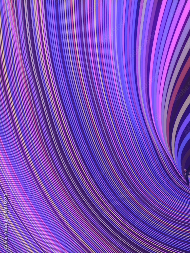 Poster wave multi colored striped background. twisted lines abstract art. 3d rendering digital illustration