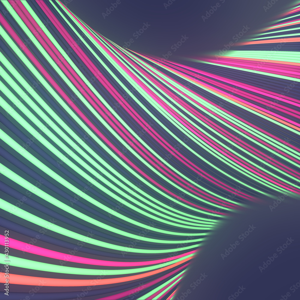 Poster Twisted multi colored wavy wires. Modern 3d rendering digital illustration. Line art design element