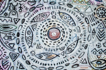 Fiery circles on grafik background. Grunge color background. Wheel of balance.