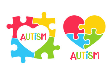 Heart shaped colorful puzzle The concept of children with autism. isolate on background.