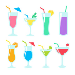 Vector cocktail glass. Colorful alcoholic juices Helps to stay fresh in the hot summer.