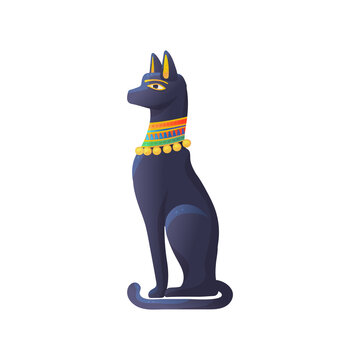 Black cat symbol of ancient egypt, statue sacred egyptian animal.