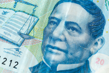 mexico, cash, paper money, mxn, pesos, polymer banknote, 26th president, aa series, background, balance scale, banking, banknote, benito juarez, bill, blue, currency, denomination, economy, exchange, 