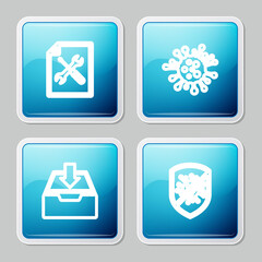 Set line File document service, Bacteria, Download inbox and Stop virus, bacteria icon. Vector