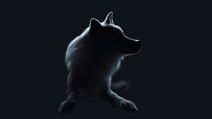 座る狼のシルエット（3Dイラストレーション）