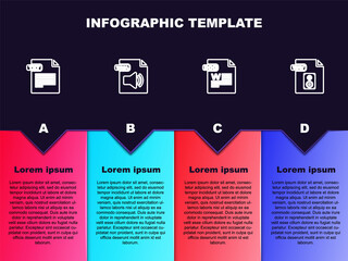 Set line TXT file document, WMA, DOC and WAV. Business infographic template. Vector