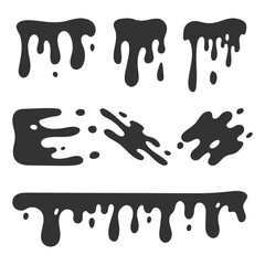 Black drip, blob, splash ink, stain, splatter vector set isolated on a white background.