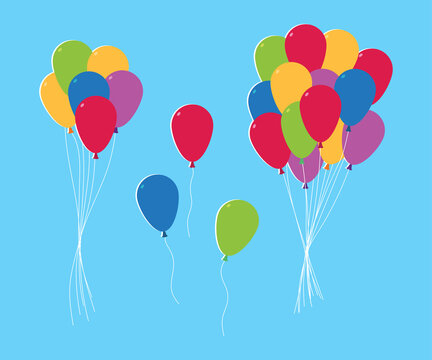 Party balloons in the sky vector cartoon set isolated on background.