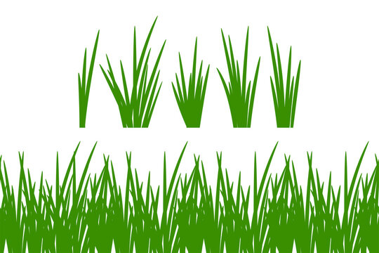 Grass vector seamless pattern set isolated on a white background.