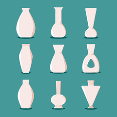 Vases and pots vector cartoon set isolated on background.