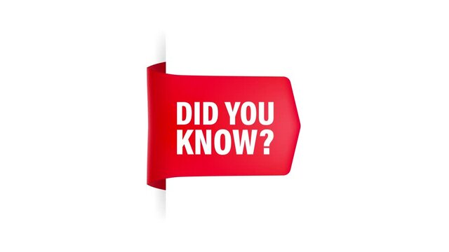Did you know red ribbon in 3D style on white background. Motion graphics.