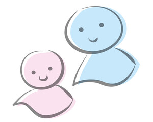 手描き水彩風のピンクと水色のてるてる坊主のイラスト/白背景