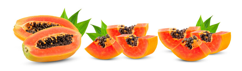 half ripe papaya isolated on white