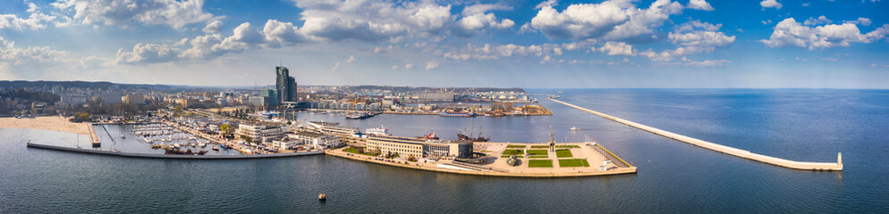Aerial landscape of the marina at Baltic Sea in Gdynia, Poland.