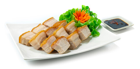 Crispy Belly Pork Hong Kong Style Brown Skin so Crispy served Black Soy Sauce