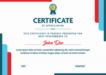 Horizontal Certificate Of Appreciation Award Template Design In White Color.