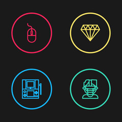 Set line Portable video game console, Virtual reality glasses, Diamond and Computer mouse icon. Vector