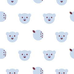 Obraz premium Cute baby lions and fruits seamless stylized pattern texture for fabric print. Cartoon lions portraits. Children theme art style