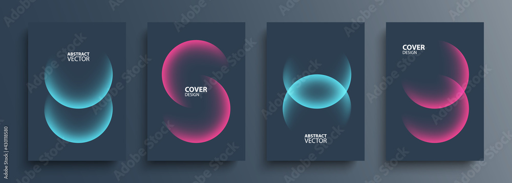Aufkleber Cover template layouts with vibrant gradient round shapes. Futuristic abstract backgrounds with glossy sphere for your graphic design. Vector illustration.