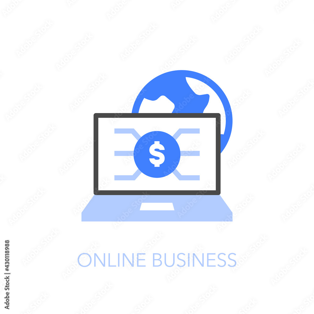 Leinwandbilder online business symbol with a laptop and a globe. easy to use for your website or presentation.