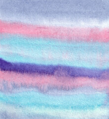 Watercolor background with horizontal stripes. Blue, pink, purple colors.