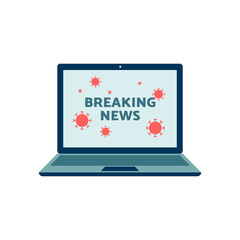 Pandemic Coronavirus breaking news on laptop screen, flat vector illustration isolated.