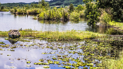 Panoramic view of beautiful lake landscape 