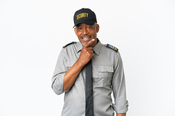 Senior staff man isolated on white background happy and smiling