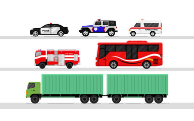 Set of Vehicles Vector in Flat Style