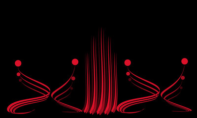 Fototapeta na wymiar Red curved lines and circles on a black background