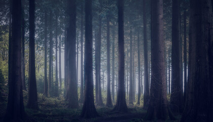 misty cornish woodland england UK