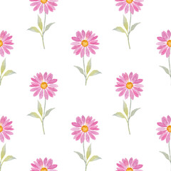 Minimal floral seamless pattern. Pink watercolor flowers isolated on a white background. Cute fabric design. Romantic wrapping paper print. Simple summer wallpaper ornament