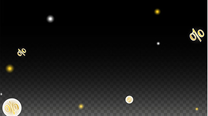 Luxury Vector Gold Percentage Sign Confetti on Transparent. Percent Sale Background. Business, Economics Print. Discount Illustration. Promotion Poster. Black Friday Banner. Special offer Template.