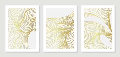 Luxury gold line art background vector. Minimalist modern contour drawing. contemporary abstract art design for wall art, wallpaper, home decoration, cover, printable painting. Vector Illustration.