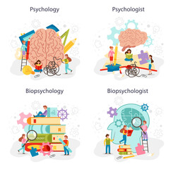 Naklejka premium Psychology concept set. People's mental and emotional health studying.