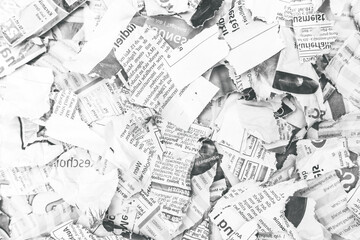 Fototapeta na wymiar Background texture of torn press, newspapers, top view. News and information concept - for web design or advertising