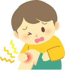 イラスト素材:膝をケガして痛がる表情の男の子　打撲　痛い　人物　医療　
