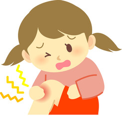 イラスト素材:膝をケガして痛がる表情の女の子　打撲　痛い　人物　医療　
