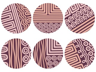 Set of round abstract backgrounds. Hand-drawn lines and circles of different sizes and shapes. Social media icon templates. 