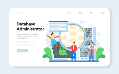 Data base administrator web banner or landing page. Admin or manager working