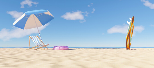 sunshade with hammock and surfboard on the beach