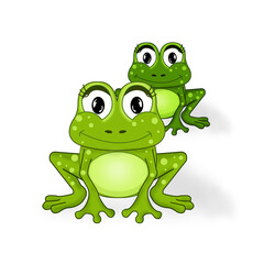 Frogs. Cartoon animals close up on a white background. Illustration for children. Material for printing.
