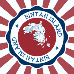 Bintan Island Badge. Round logo of island with triangular mesh map and radial rays. EPS10 Vector.
