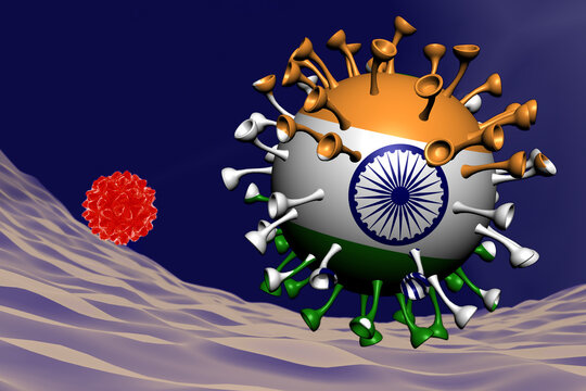 coronavirus close-up with Indian flag inside-it