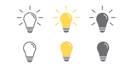 Light bulb icon set. Energy and thinking symbol. Creative idea and inspiration concept. Vector illustration