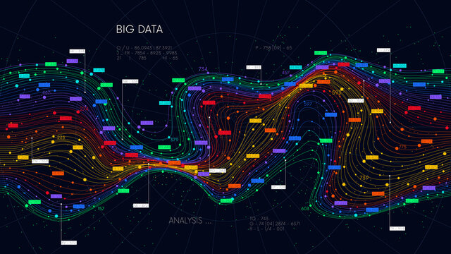 Information sorting and storage business technology, futuristic visualization of big data digital stream, color structure of neural network